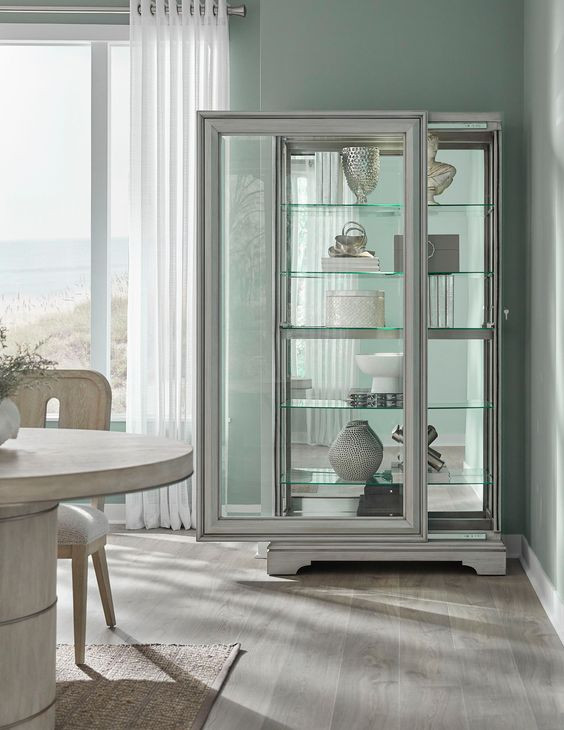 Medley Gray 1 Sliding Door Curio Cabinet with LED Lighting