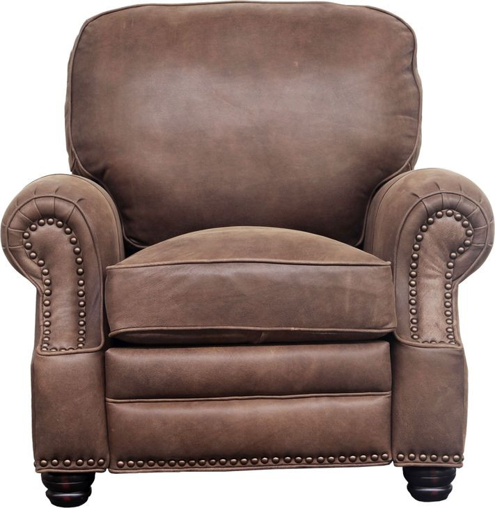 Longhorn Dark Sanded Bomber Leather Push Thru The Arms Recliner with Nailhead Trim