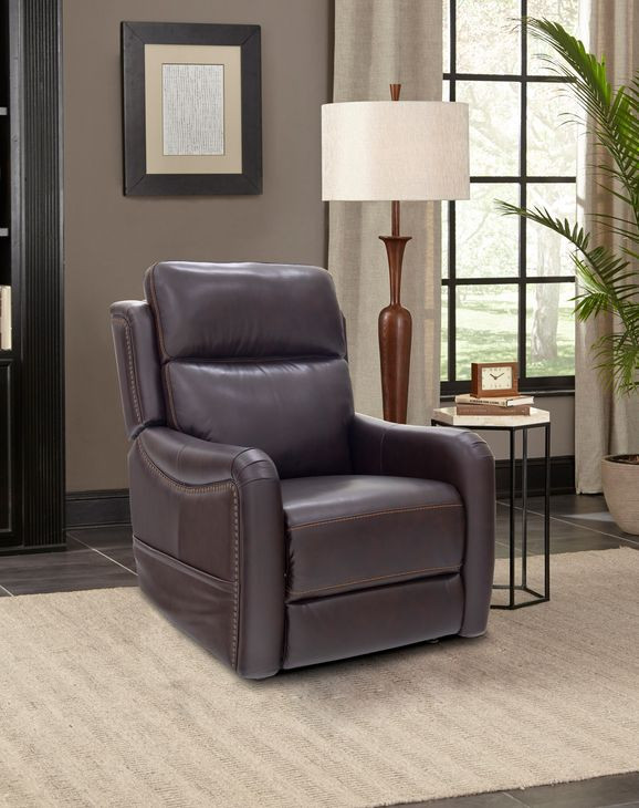 Longview Rainer Walnut Leather Power Lift Recliner with Nailhead Trim and USB Charging