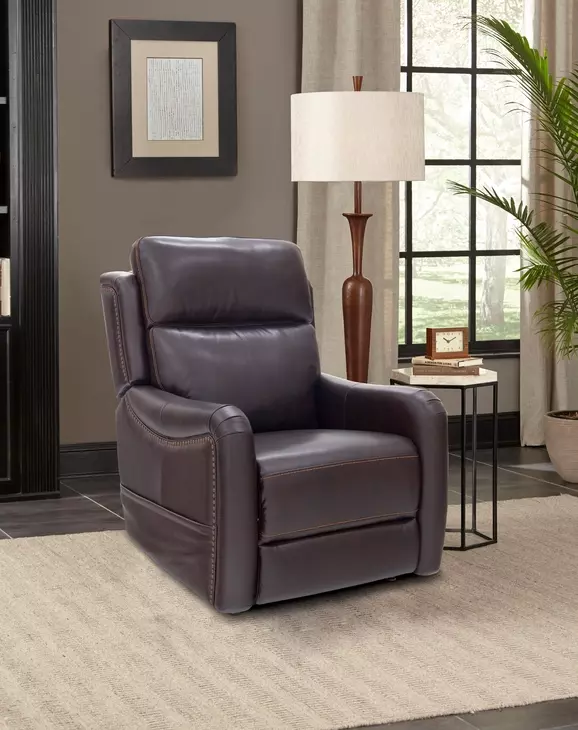 Longview Rainer Walnut Leather Power Lift Recliner with Nailhead Trim and USB Charging
