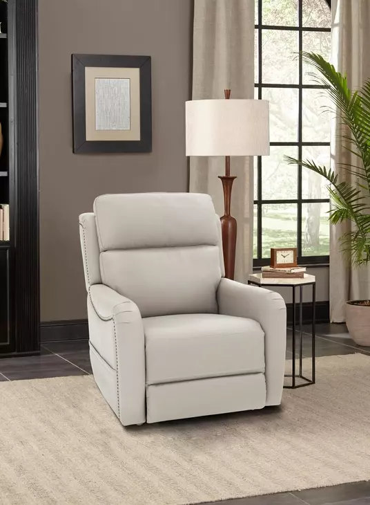Longview Rainer Dove Leather Power Lift Recliner with Nailhead Trim and USB Charging