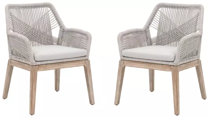 Loom Performance Pumice And Taupe White Flat Rope Arm Chair Set of 2