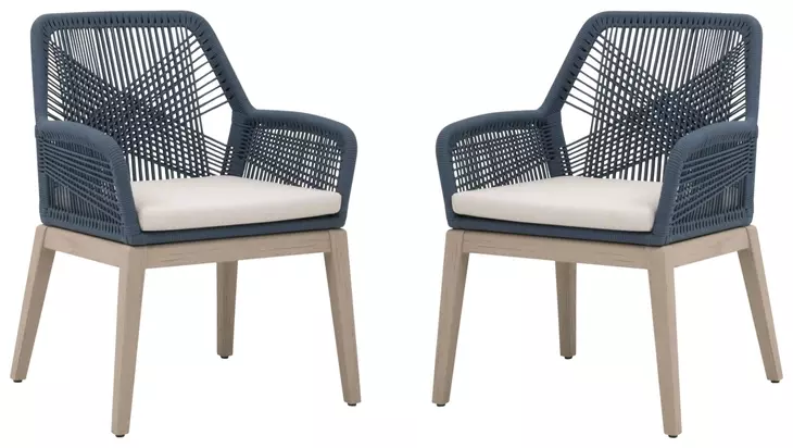 Loom White Performance Fabric Upholstered Outdoor Arm Chair Set of 2