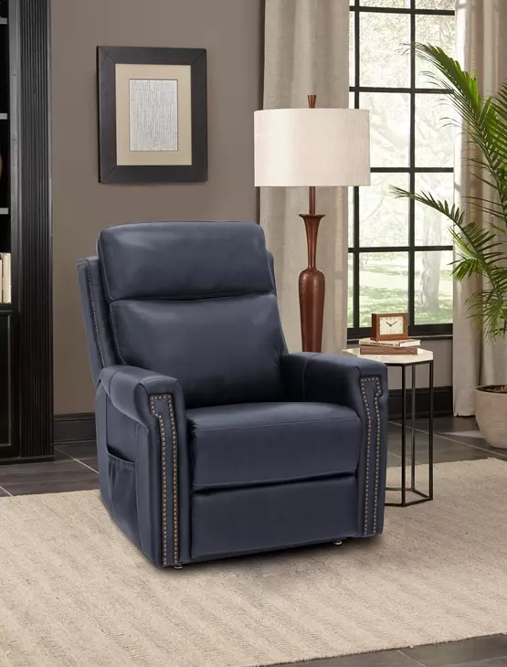 Louisville Rainer Ocean Leather Zero Gravity Lay Flat Power Lift Recliner with USB Charging and Nailhead Trim