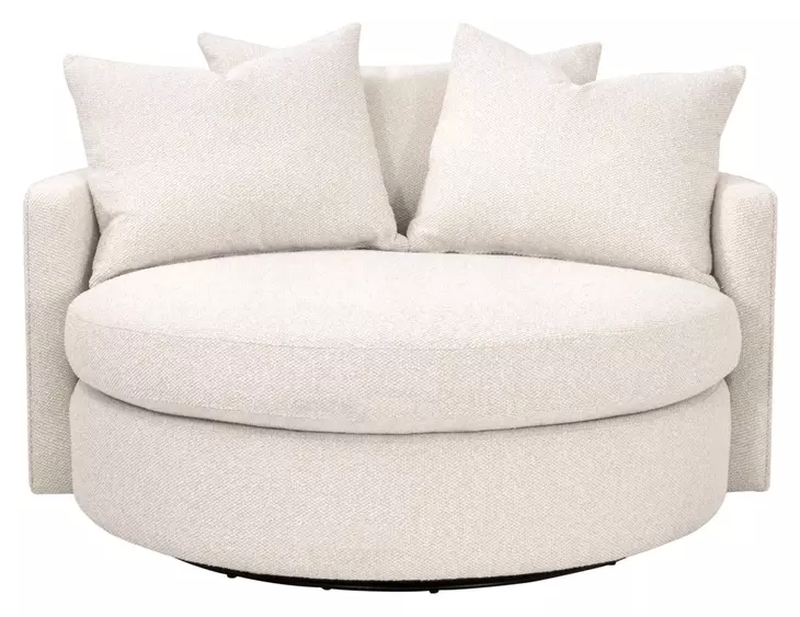 Stitch and Hand Upholstery Gellar Linen Performance Fabric Upholstered Swivel Lourne Grand Sofa Chair with Pillows