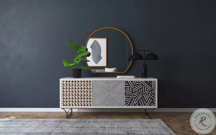 Mercantile White Washed Natural Wood Jaiden Three Door Credenza