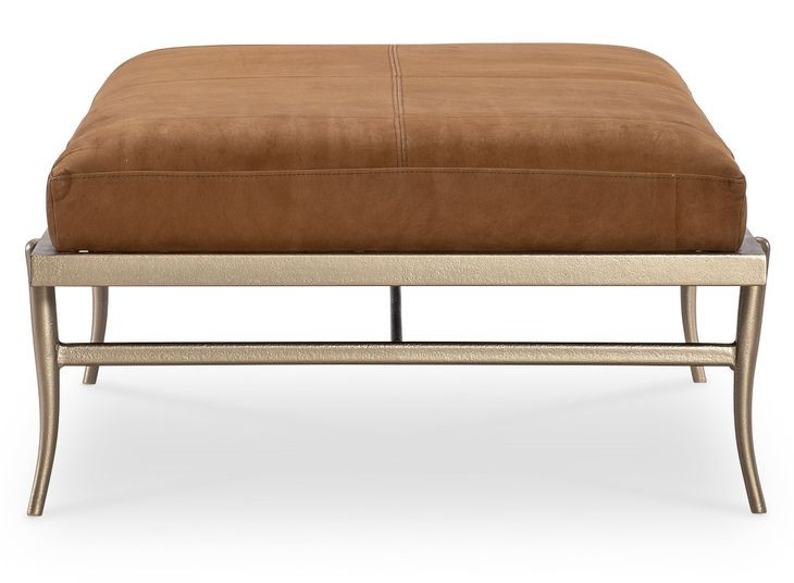 Mosaic Brown Leather Upholstered Rectangular Tobin Cocktail Ottoman