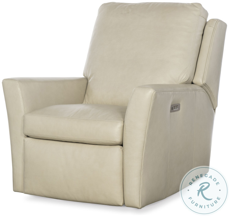 Aubry White Leather Swivel Glider Electric Recliner
