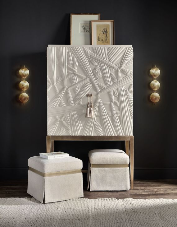 Mosaic Cream and Champagne Dream Weaver 2 Door Bar Cabinet with LED