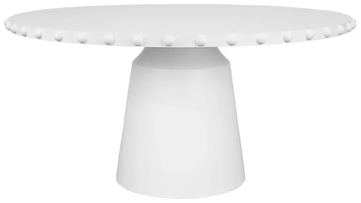 Lucian Matte White Lacquer 61.5" Dining Table With Studded Edge Top And Tapered Base