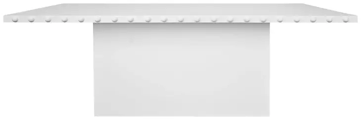 Lucian Matte White Lacquer 85.75" Dining Table With Studded Edge Top And Tapered Base