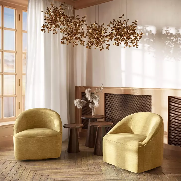 Lulu Gold Upholstered Swivel Accent Chair