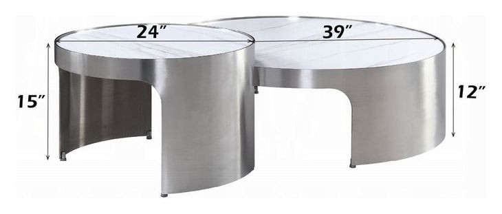 Abilene White and Brushed Silver Round Nesting Coffee Table Set