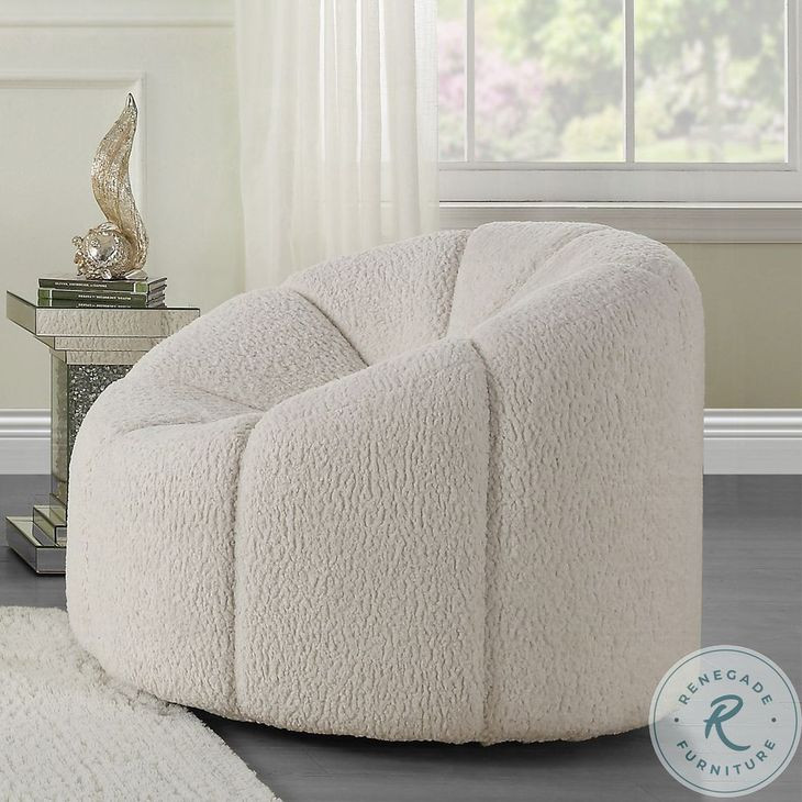 Osmash White Teddy Sherpa Chair with Swivel