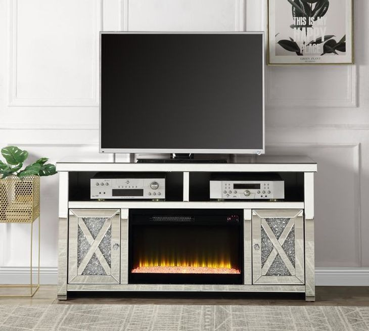 Noralie Silver and Gray 59" TV Stand with Fireplace and Storage