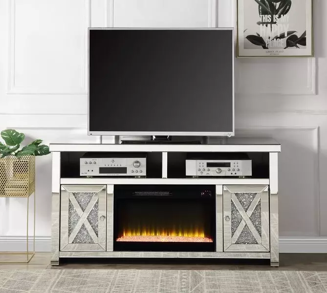 Noralie Silver and Gray 59" TV Stand with Fireplace and Storage