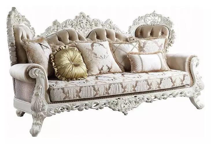 Vanaheim Beige and Gold Living Room Set with Nailhead Trim