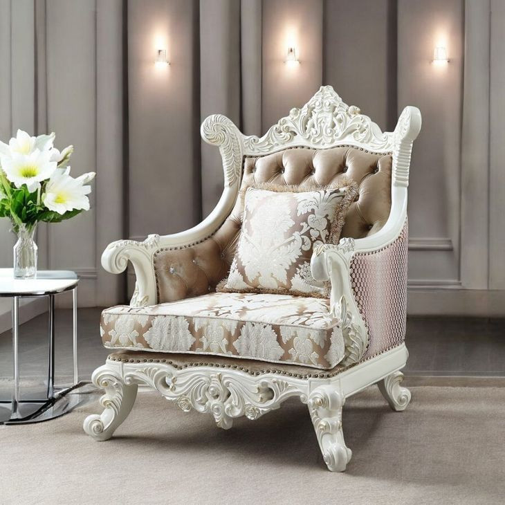 Vanaheim Gold Upholstered Accent Chair with Pillow and Nailhead Trim