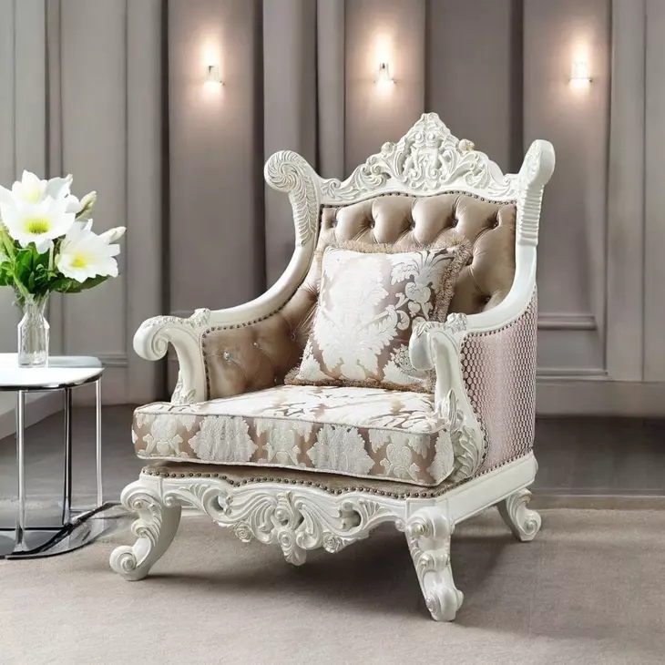 Vanaheim Gold Upholstered Accent Chair with Pillow and Nailhead Trim