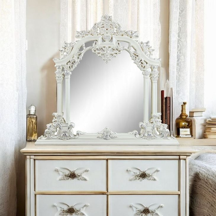 Vanaheim Antique White Arched Vanity Mirror