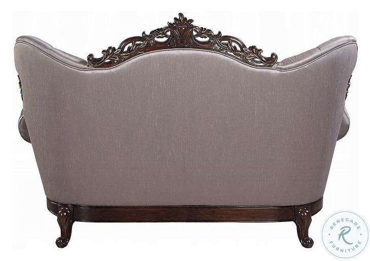 Benbek Fabric and Antique Oak Living Room Set with 5 Pillows