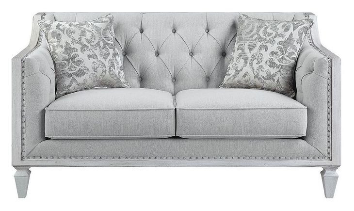Katia Light Gray 61" Loveseat with Pillow and Nailhead Trim
