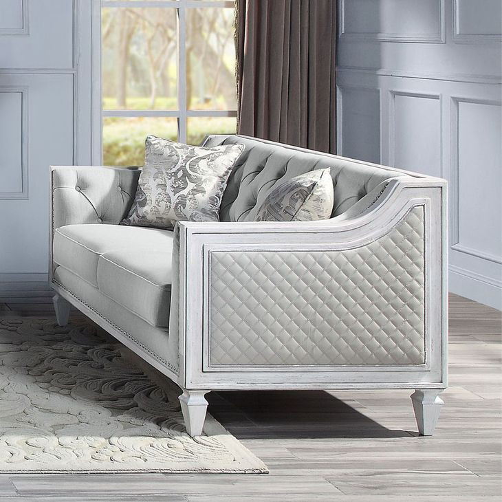 Katia Light Gray 61" Loveseat with Pillow and Nailhead Trim