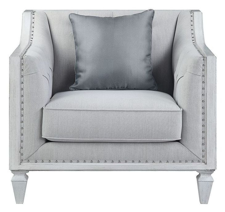 Katia Light Gray Upholstered Accent Chair with Pillow and Nailhead Trim