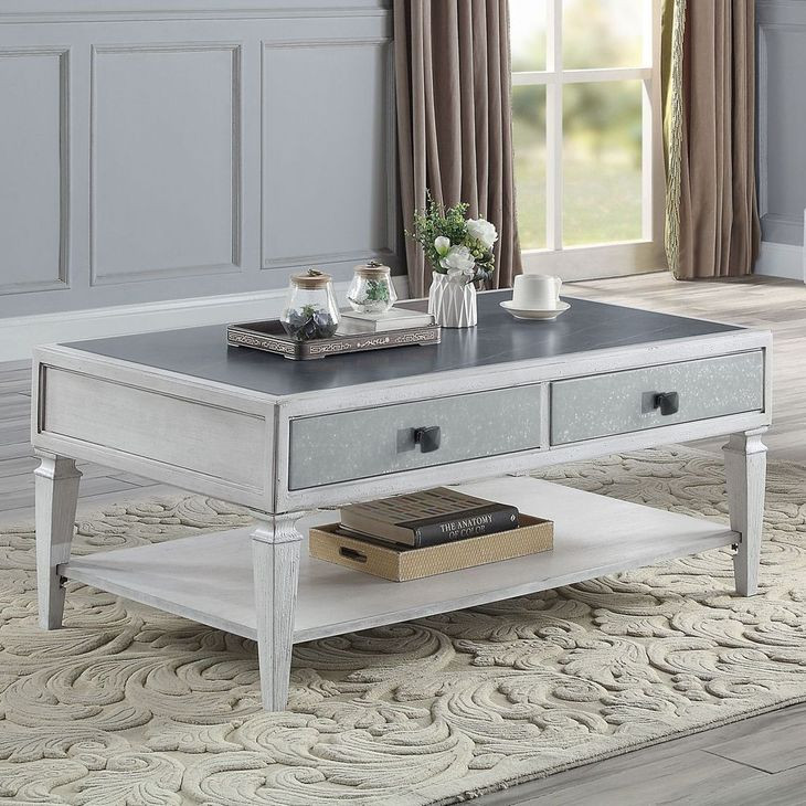 Katia Rustic Gray and Weathered White Rectangular Sintered Stone Top Coffee Table