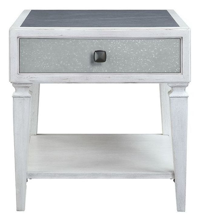 Katia Rustic Gray and Weathered White Square Stone Top End Table