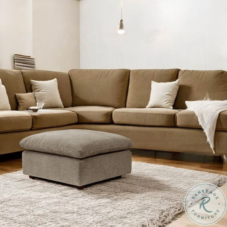 Naveen Khaki Linen Modular Square Ottoman