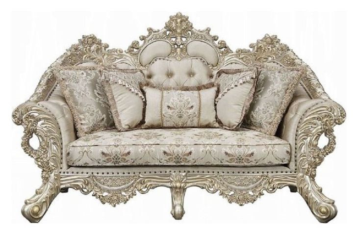 Danae Champagne and Gold 80" Loveseat with Pillows and Nailhead Trim