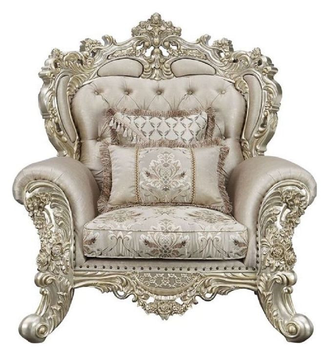 Danae Champagne and Gold Upholstered Lounge Chair with Pillows and Nailhead trim