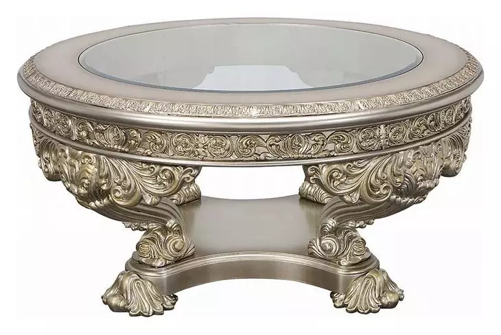 Danae Champagne and Gold Round Glass Top Cocktail Table