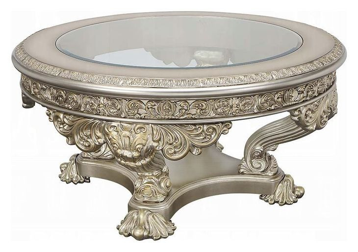 Danae Champagne and Gold Round Glass Top Cocktail Table