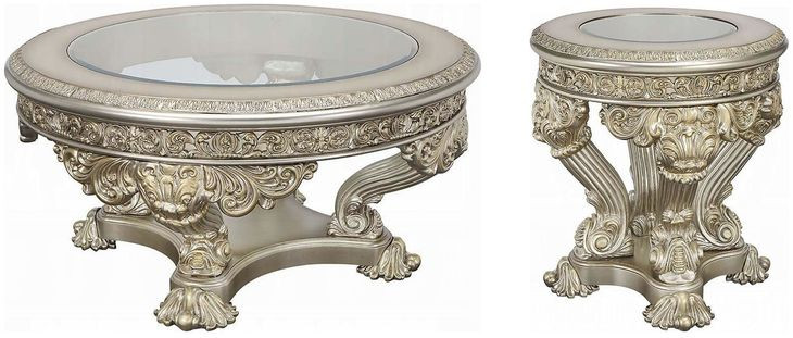 Danae Champagne and Gold Glass Top Occassional Table Set