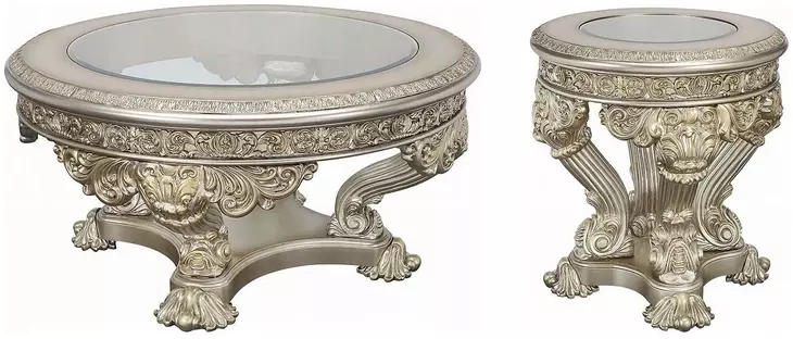 Danae Champagne and Gold Glass Top Occassional Table Set