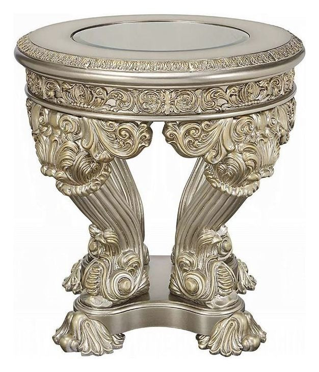 Danae Champagne and Gold Round Glass Top End Table