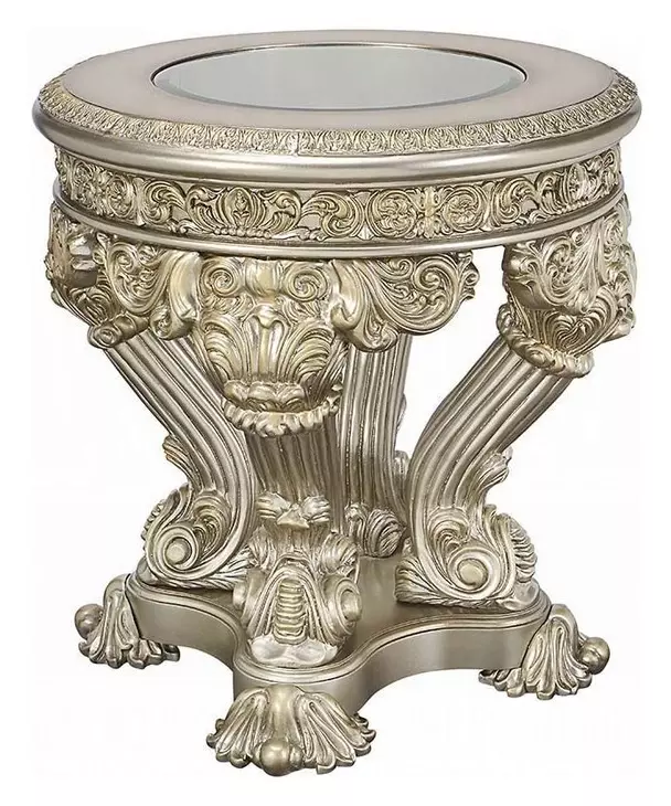 Danae Champagne and Gold Round Glass Top End Table