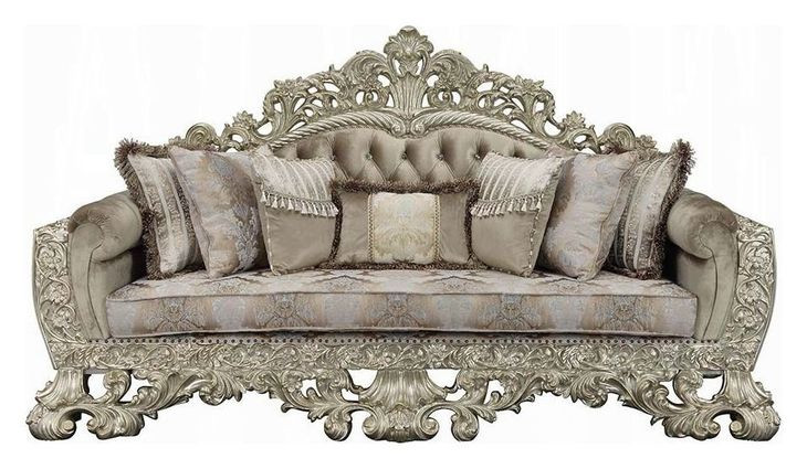 Sorina Beige and Antique Gold 99" Sofa with Pillows and Nailhead Trim