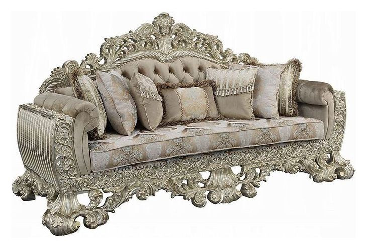 Sorina Beige and Antique Gold 99" Sofa with Pillows and Nailhead Trim