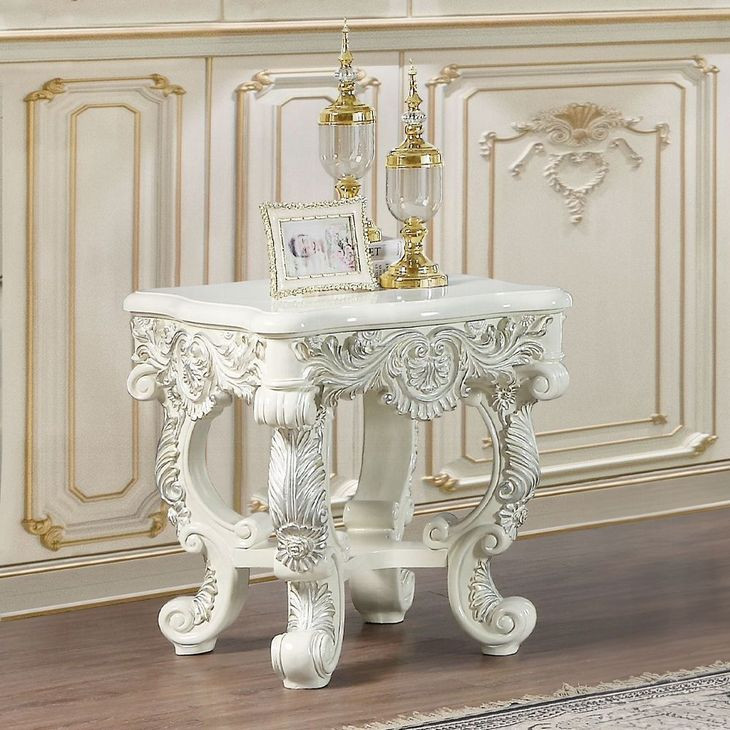 Adara Antique White Square End Table