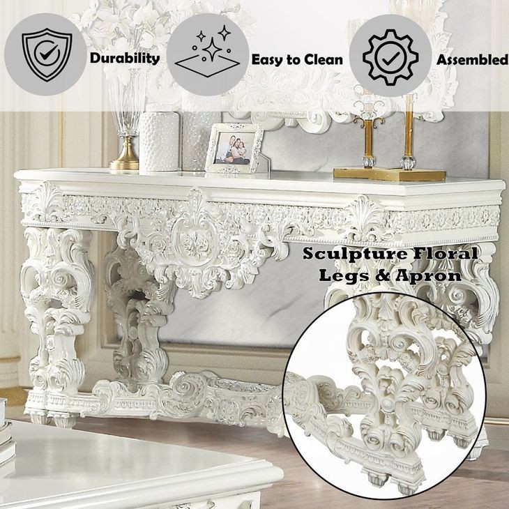 Adara Antique White Rectangular Sofa Table