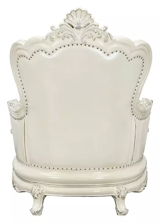 Adara Pearl White Living Room Set with Pillows and Nailhead Trim