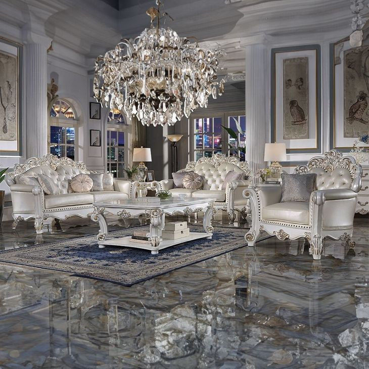 Vendome Champagne 70" Loveseat with Pillows and Nailhead Trim