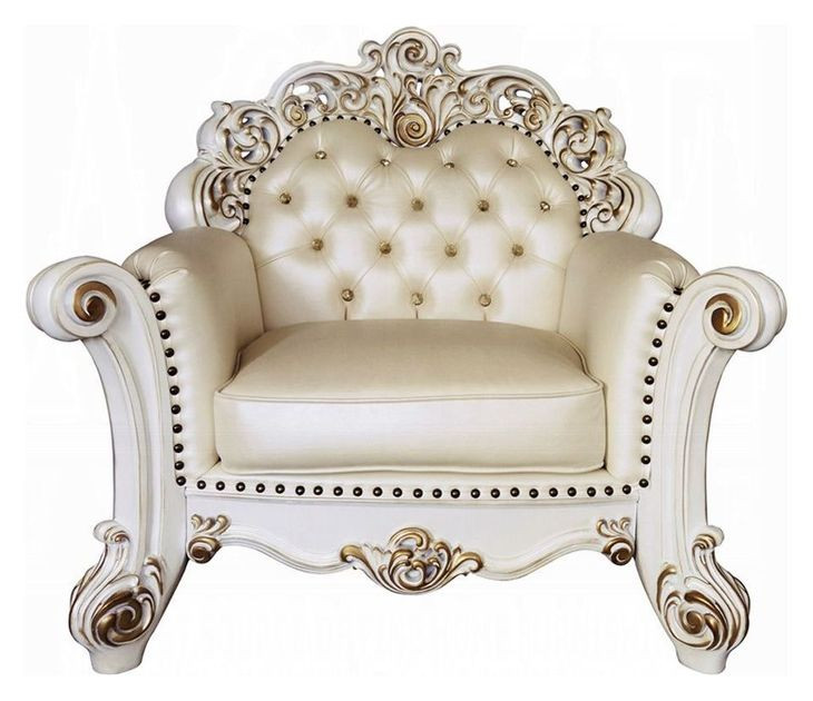 Vendome Champagne Upholstered Lounge Chair with Pillow and Nailhead Trim