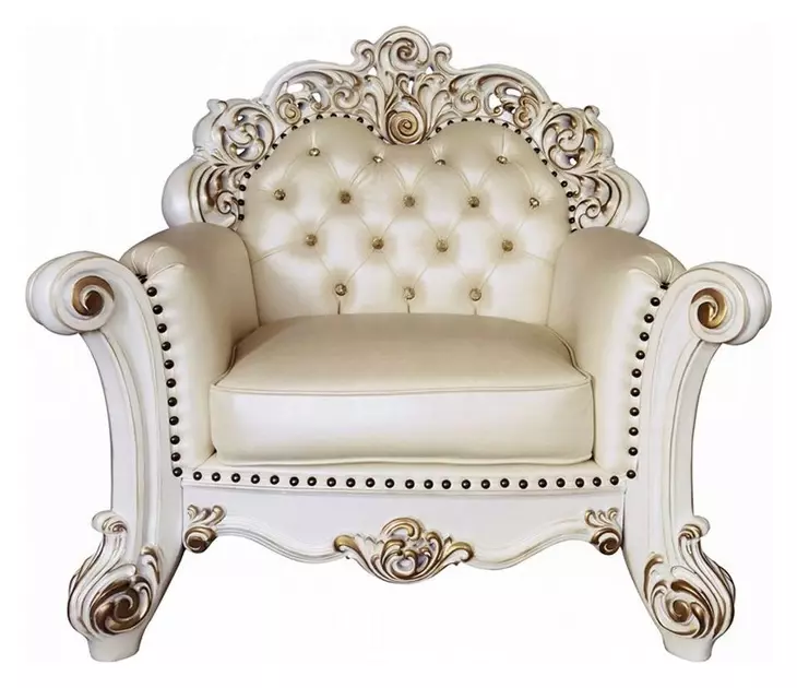 Vendome Champagne Upholstered Lounge Chair with Pillow and Nailhead Trim