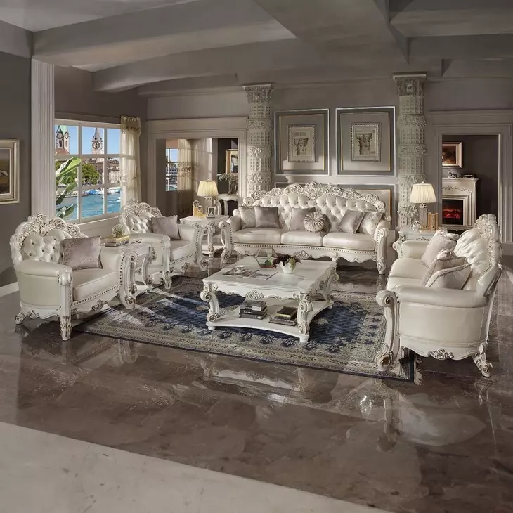 Vendome Champagne Upholstered Lounge Chair with Pillow and Nailhead Trim