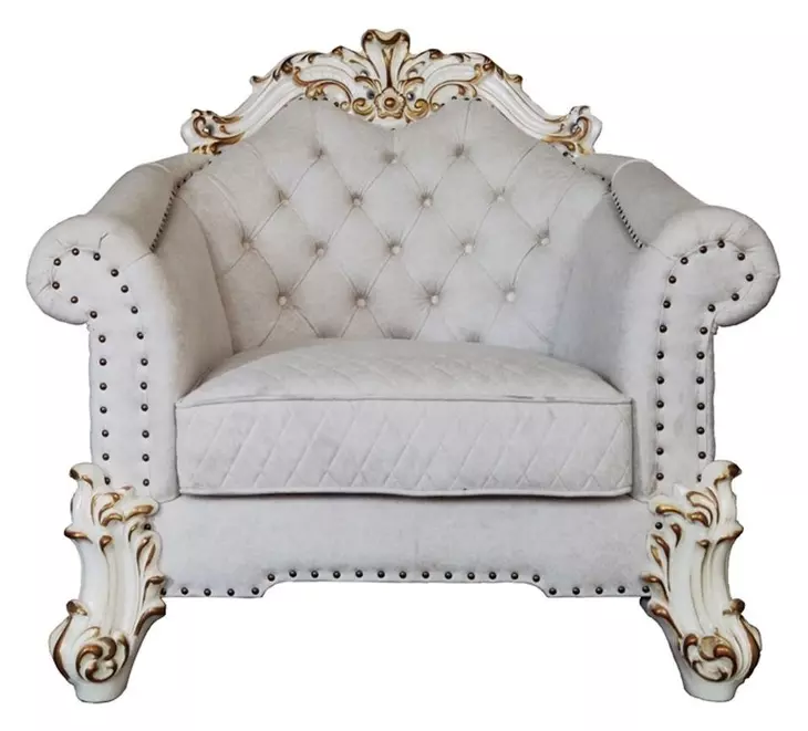 Vendome II Two Tone Ivory Upholstered Accent Chair with Pillows and Nailhead Trim