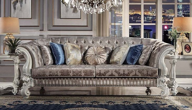 Versailles Ivory 99" Sofa with Nailhead Trim